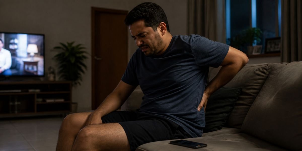homem sedentário sentado com dor nas costas causada pela inatividade física